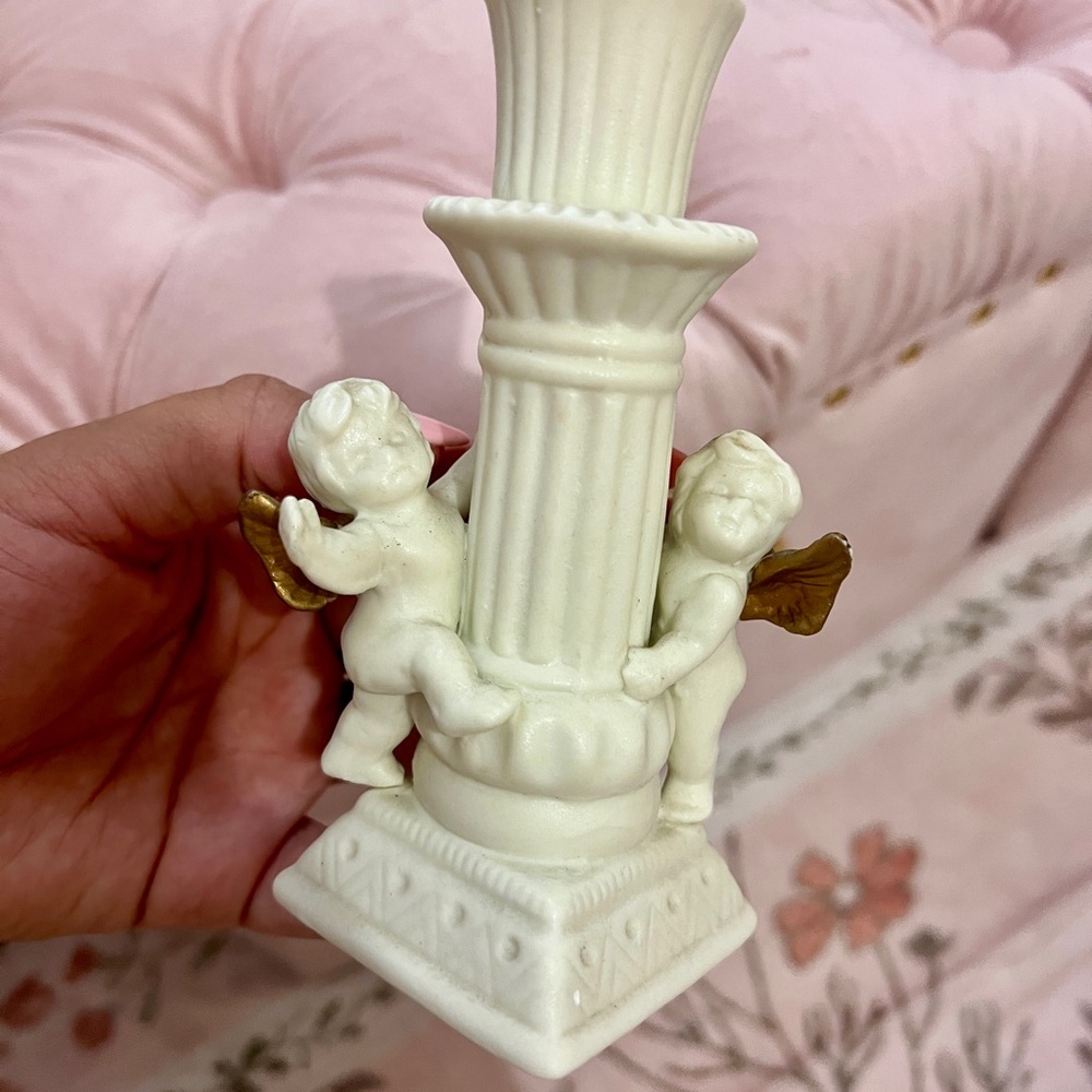 Vintage Ivory & Gold Cherub Candle Holder Coquette